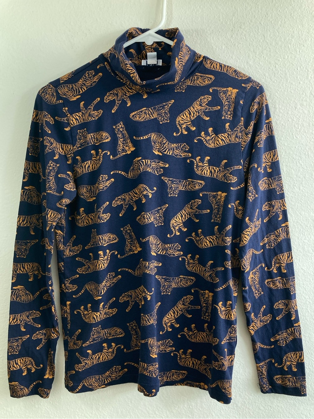 J.Crew Re-Imagined Navy Tiger Print Turtleneck Size S Cotton Top - Picture 1 of 11